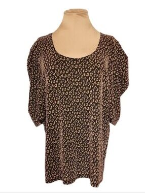 LOVE 83 3XL Leopard Shimmer Print Stretch Top Black Animal‎ Print Short Sleeve